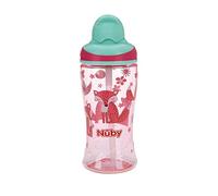 Nuby Thirsty Kids No Spill Flip-It Boost Travel Cup with Soft Silicone Straw - 12 Oz - 18+ Months - Pink Fox - Back to School Essentials