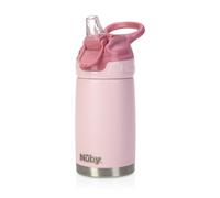 Nuby Thirsty Kids No Spill Flip-It Reflex Stainless Steel Travel Cup or Water Bottle, 10 Oz, Pink
