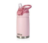 Nuby Thirsty Kids No Spill Flip-It Reflex Stainless Steel Travel Cup or Water Bottle, 10 Oz, Pink