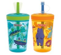 Nuby Thirsty Kids Super Sipper - 14 oz - 2 Pack | No-Spill Toddler Cup - 360° Silicone Valve & Swivel Straw - Leak-Resistant - Easy-Clean Design - Neutral