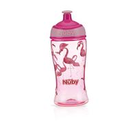 Nuby Thirsty Kids Tritanfree Flow Pop Up Super Slurp Water Bottle, Flamingo, 1 Pack, 12 Oz