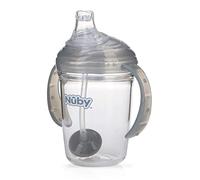 Nuby Twin Handle 360 Grip N' Sip 8oz Tritan Cup with Hygienic Cover, Grey,1 Count (Pack of 1)