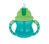 Nuby Two-Handle Flip N' Sip Straw Cup, 8 Ounce, Green with Pink