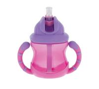 Nuby Two-Handle Flip N' Sip Straw Cup, 8 Ounce, Pink with Purple