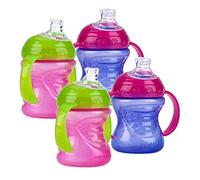Nuby Two-Handle No-Spill Super Spout Grip N' Sip Cup, 4 Count (Pink/Purple)