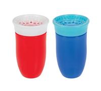 Nuby Wonder Cup - Spill-Proof Toddler Sippy Cups - (2 Pack) 10 oz - Sip from All Sides - Leak Resistant - Spoutless Transition Cup - Red/Blue
