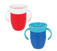 Nuby Wonder Cup - Spill-Proof Toddler Sippy Cups - (2 Pack) 5 oz - Sip from All Sides - Leak Resistant - Easy Grip Two-Handle Design - Red/Blue