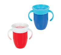 Nuby Wonder Cup - Spill-Proof Toddler Sippy Cups - (2 Pack) 7 oz - Sip from All Sides - Leak Resistant - Easy Grip Two-Handle Design - Red/Blue