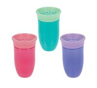 Nuby Wonder Cup - Spill-Proof Toddler Sippy Cups - (3 Pack) 10 oz - Sip from All Sides - Leak Resistant - Spoutless Transition Cup - Aqua/Purple/Pink