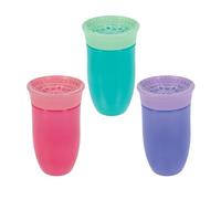 Nuby Wonder Cup - Spill-Proof Toddler Sippy Cups - (3 Pack) 10 oz - Sip from All Sides - Leak Resistant - Spoutless Transition Cup - Aqua/Purple/Pink