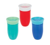 Nuby Wonder Cup - Spill-Proof Toddler Sippy Cups - (3 Pack) 10 oz - Sip from All Sides - Leak Resistant - Spoutless Transition Cup - Green/Red/Blue