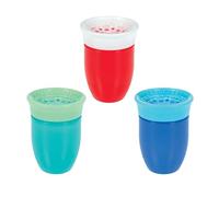 Nuby Wonder Cup Spill-Proof Toddler Sippy Cups, Green/Red/Blue, 3 Pack | 7 oz, Sip from All Sides, Leak Resistant, Spoutless Transition Cup