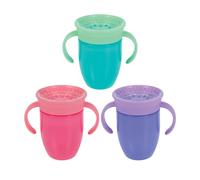 Nuby Wonder Cup with 360 Smart Edge Silicone Rim - (3-Pack) 7 oz - Aqua/Purple/Pink