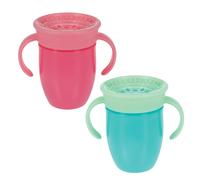 Nuby Wonder Cup with 360 Smart Edge Silicone Rim - Two-Handle Design - (2-Pack) 5 oz - Pink/Aqua