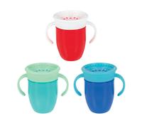 Nuby Wonder Cup with 360 Smart Edge Silicone Rim- Two-Handle Design - (3-Pack) 5 oz - Green/Red/Blue