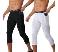 NuCamper 3/4 Men's Compression Pants wiht Pocket, Running Leggings Sports Compression Tights Base Layer Quick Dry Trousers for Basketball Gym Athletic Workout Football