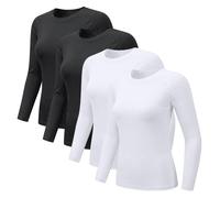 NuCamper 4 Pack Thermal Tops Womens Long Sleeve Shirt Round Neck Soft Thermal Underwear Breathable Compression Base Layer Shirts Casual Slim Fitted Lightweight Ladies Thermals T Shirt for Running
