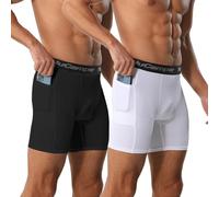 NuCamper Men's Compression Shorts with Phone Pocket, Sports Undershorts Base Layer Quick Dry Tight Running Underwear Short for Cycling, Football, Training, Basketball