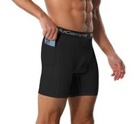 NuCamper Men's Compression Shorts with Phone Pocket, Sports Undershorts Base Layer Quick Dry Tight Running Underwear Short for Cycling, Football, Training, Basketball Black