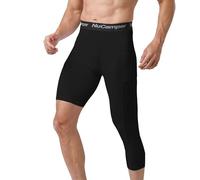 NuCamper Men's Compression Single Legging Tights with Pockets- 1/2 one Leg Single Running Leggings Quick-Dry Breathable Base Layer Sports Pants for Basketball Gym Cycling Fitness