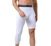 NuCamper Men's Compression Single Legging Tights with Pockets- 1/2 one Leg Single Running Leggings Quick-Dry Breathable Base Layer Sports Pants for Basketball Gym Cycling Fitness