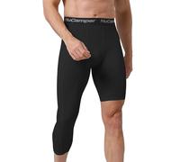 NuCamper Men's Compression Single Legging Tights with Pockets- 1/2 one Leg Single Running Leggings Quick-Dry Breathable Base Layer Sports Pants for Basketball Gym Cycling Fitness