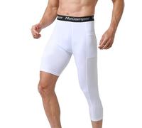 NuCamper Men's Compression Single Legging Tights with Pockets- 1/2 one Leg Single Running Leggings Quick-Dry Breathable Base Layer Sports Pants for Basketball Gym Cycling Fitness