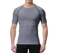 NuCamper Short Sleeve Compression Shirts Tops for Men, Short Sleeve Running T-Shirts Quick Dry Base Layer Top for Gym Sports Fitness Workout Cycling Training Gray