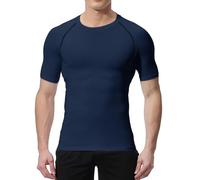 NuCamper Short Sleeve Compression Shirts Tops for Men, Short Sleeve Running T-Shirts Quick Dry Base Layer Top for Gym Sports Fitness Workout Cycling Training Navy