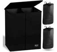 NUCAZA 145L Double Laundry Basket with Lid & Removable Laundry Bags, 2 Compartments Washing Basket for Light & Dark Clothes, Large Laundry Hamper, Collapsible Laundry Bin Storage Basket Full Black