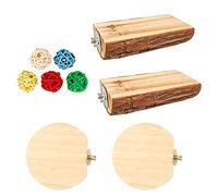 Nucelit 9 Pieces Bird Perch Stand Natural Wood Standing Platform Set Grinding Toy Rattan Balls for Parrots Cage Accessories Perch Stand for Birds