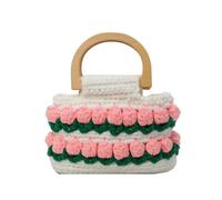Nucelit Basket Bag Vintage Crochet Knitted Colorful Flower Small Bucket Bag Top Handle Handbag for Daily Use and Travel Small Woven