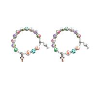 Nucelit Catholic Cross Pendants Bracelets Ceramic Beaded Bangles Catholicism Prayer Religious Jewelry Stretch Bracelets for Everyday Stretch