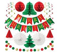 Nucelit Christmas Paper Fan for Set Tree Honeycomb Backdrop Indoor Decoration Joyful Red Green Christmas Hanging for Merry Sign