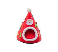 Nucelit Christmas Tree Shape Pet Tent Soft Bed for Small Dogs & Cats Self-Warming Condo Santa Hat Design Dog House Cave Bed Cute