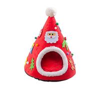 Nucelit Christmas Tree Shape Pet Tent Soft Bed for Small Dogs & Cats Self-Warming Condo Santa Hat Design Dog House Cave Bed Cute