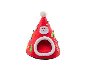 Nucelit Christmas Tree Shape Pet Tent Soft Bed for Small Dogs & Cats Self-Warming Condo Santa Hat Design Dog House Cave Bed Cute