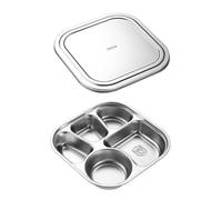 Nucelit Divided Plates Stable Stainless Steel Serving Trays with Compartments for Eating Rules Portion Control Plate