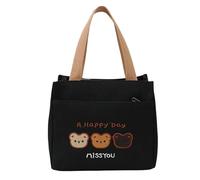Nucelit Embroidered Bear Bag Canvas Organizational Pockets Practical Comfort Handles Travel Essential Handbag Lunch Bags Embroidery Three Bear Canvas Bag