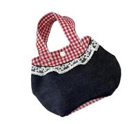 Nucelit Fashionable Ladies Handbag Retro Check Print Contrast Collar Ornamental Lace Trim Top Handle Bag Functional Daily Carry Lace Accent Women ' s Bag