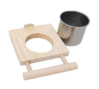 Nucelit Feeder Perch for Cage Hanging Bird Feeders with Stainless Steel Food Water Bowl Feeding Cups with Platform Wooden Bird Stand Small Parrots Feeder Bowl Stand