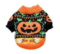 Nucelit Halloween Theme Pet Sweater for Small Dog and Cats with Elastic Neck Warm Winter Knitwear Outfit Festival Cerebration Small Sweaters Knitted Clothes Pet Clothes for Winter Pumpkin Knitwear