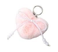 Nucelit Pearls Heart Faux Furs Poms Poms Chains Bag Accessories Puffball Keyring Backpack Charms Pendant for Womens Girls Faux Furs Ball Rings