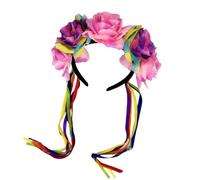 Nucelit Rainbow Tassels Flower Headwear Party Halloween Bride Headpiece Tassels Bride Hair Hoop For Live Show Role Play Rainbow Flower Crowns Festival Accessories