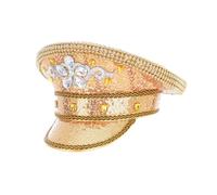 Nucelit Sequins Bride Hat For Sailing Party Glitter Captain Cap Music Festival Women Cosplay Cap Rhinestone Goggle Captain Punk Rivet