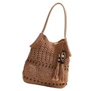 Nucelit Stylish Woven Beach Bag for Women Shoulder Bag with Crochet Patterns and Spacious Interior Travel Underarm Purse Woven Yarn