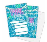 Nuckxy Pool Party Birthday Invitations(4"X 6"), Glow Neon & Water, Swimming Party Double-Sided Invites, Boys, Girls, Birthday Invites With Envelopes, Party Decoration & Supplies - Pi- A03