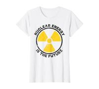 Nuclear Energy is the Future Radiation Warning Round Symbol Value Graphic T-Shirt, Women, White, S