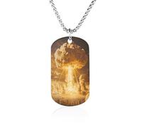 Nuclear Radiation Memorial Necklace with Long Chain Decorative Jewelry Rectangle Pendant for Men Women