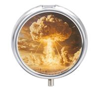 Nuclear Radiation Pill Box Cute Metal Round Pill Case with 3 Compartments and Mirror for Vitamin Fish Oils